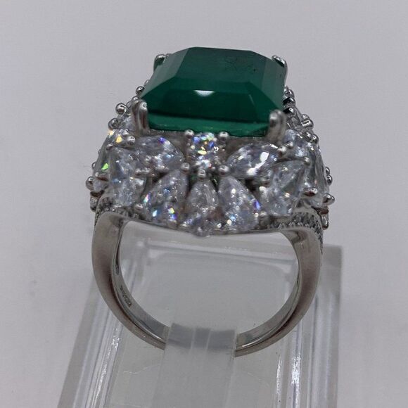 Ring, huge emerald solitaire, sterling 925 silver, filigreed gallery, NWOT, sz 7 - Picture 5 of 16